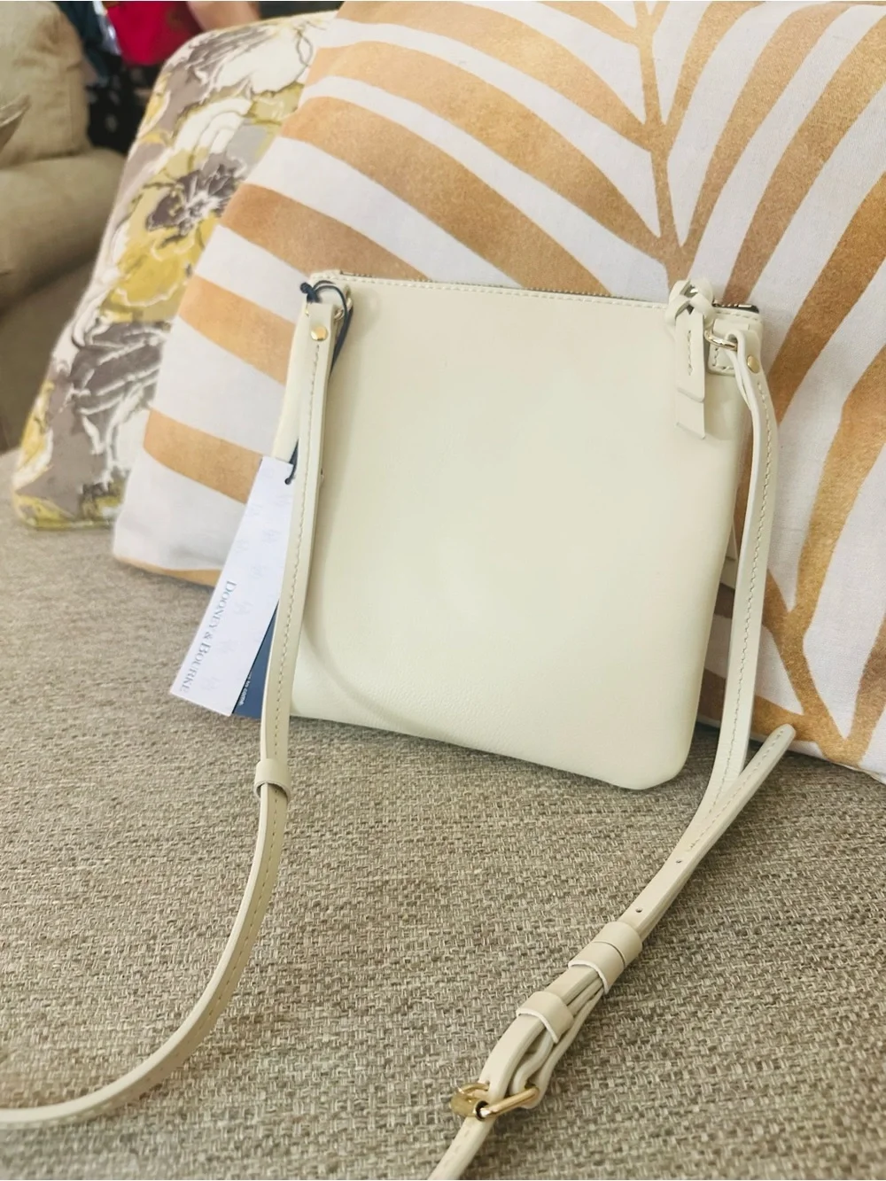 Dooney & Bourke Cream Triple-Zip Leather Crossbody
